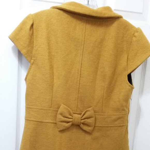 Wool Fashion Dress Pink Martini- mustard with bows - Picture 4 of 5
